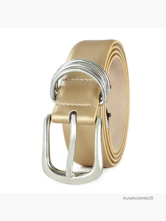 Fashion Leather Waist Belt with Gold Buckle Gift for Women